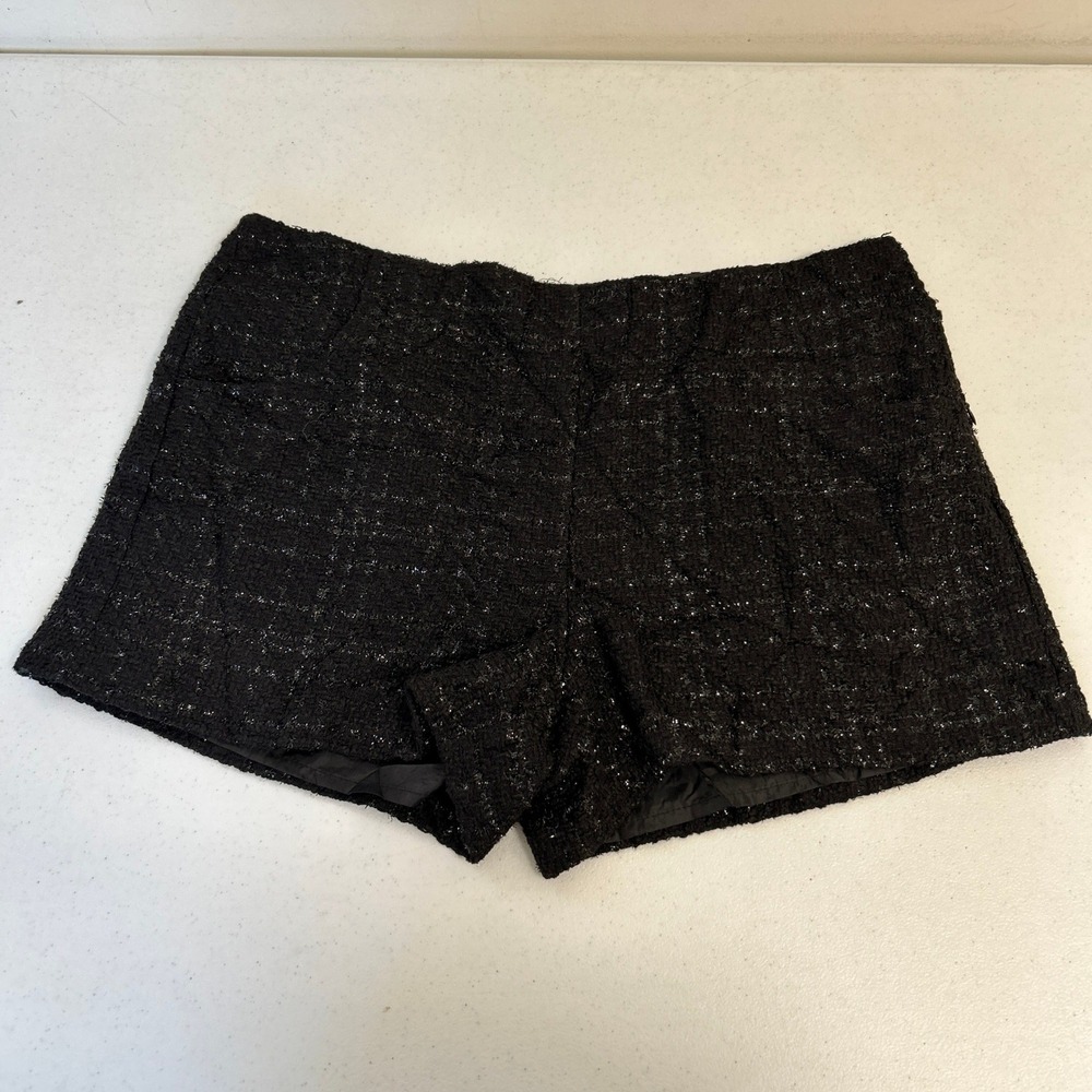 Jennifer Lopez Black Tweed Metallic Lined Dress Shorts Pockets Size 14